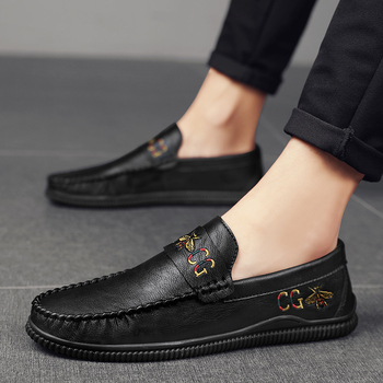 Muške Bean Shoes – gornji dio Ultra-Fiber kože, slip-on bez vezica, zaobljeni nos, gumasta udobna potplat