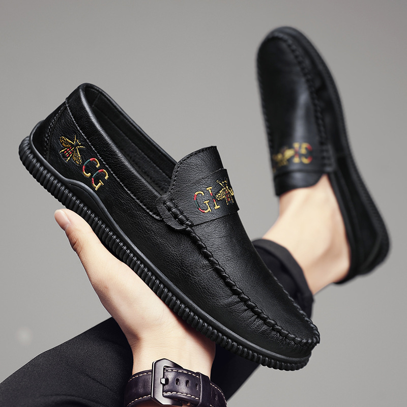 Muške Bean Shoes – gornji dio Ultra-Fiber kože, slip-on bez vezica, zaobljeni nos, gumasta udobna potplat