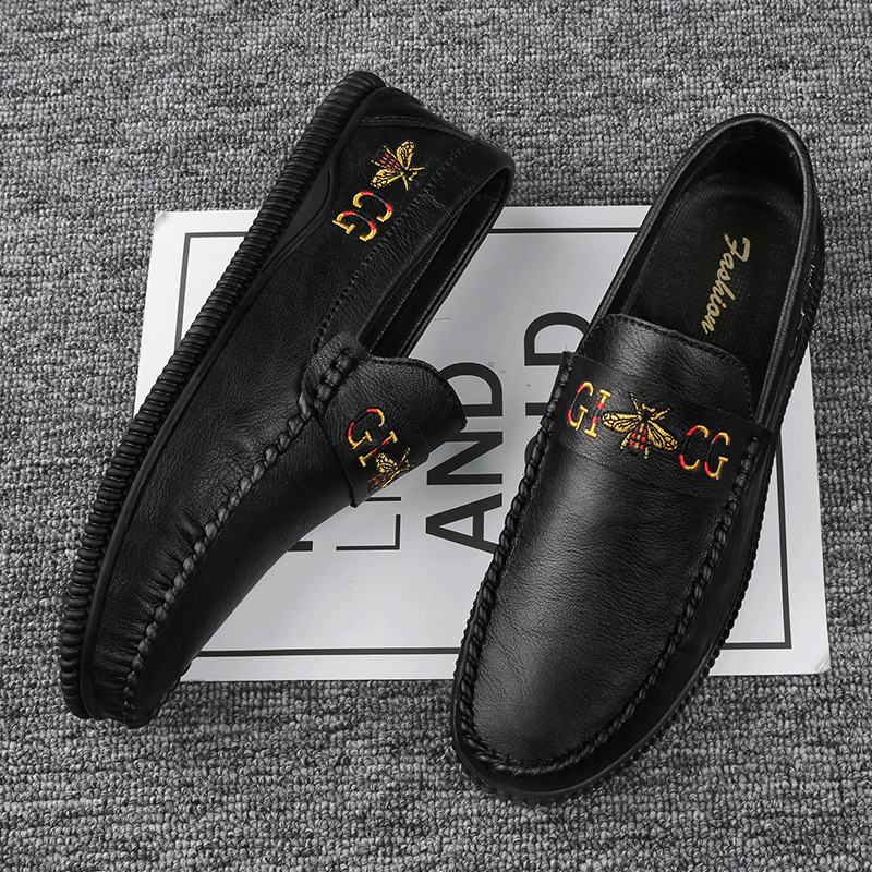 Muške Bean Shoes – gornji dio Ultra-Fiber kože, slip-on bez vezica, zaobljeni nos, gumasta udobna potplat