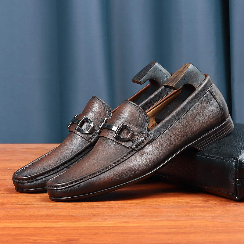 Muški ljetni loafersi za vožnju, prozračna gornja koža od kravljeg, slip-on, gumeni potplat, zaobljeni nos, niski kvadratni pet 1–3 cm, ulošak od prirodne kože, podstava od svinjske kože