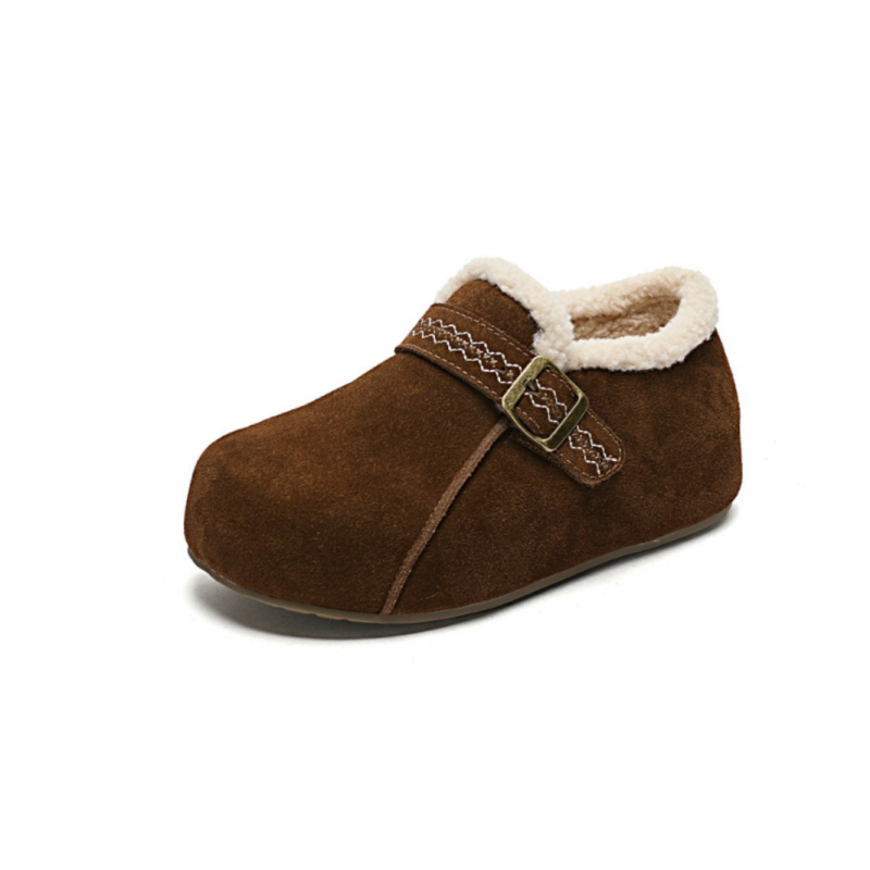 Pantofi damă cu talpă groasă și creștere a înălțimii interioare (3–5 cm), căptușeală pufoasă, partea superioară din piele naturală, talpă din cauciuc, vârf rotund