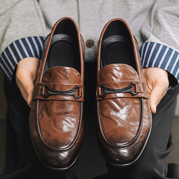 Muške slip-on loaferice — prozračne jesenske kožne cipele, gornji dio od reciklirane kože, PU ulošak, gumeni potplat, okrugli vrh, anti-slip, poslovni casual