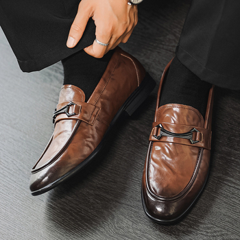 Muške slip-on loaferice — prozračne jesenske kožne cipele, gornji dio od reciklirane kože, PU ulošak, gumeni potplat, okrugli vrh, anti-slip, poslovni casual