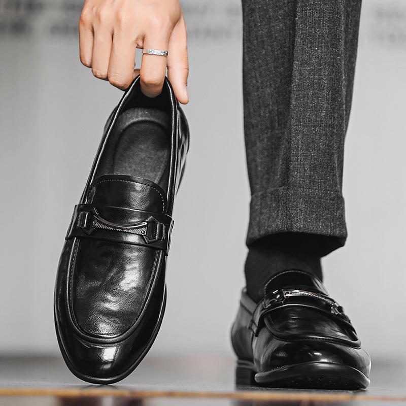 Muške slip-on loaferice — prozračne jesenske kožne cipele, gornji dio od reciklirane kože, PU ulošak, gumeni potplat, okrugli vrh, anti-slip, poslovni casual