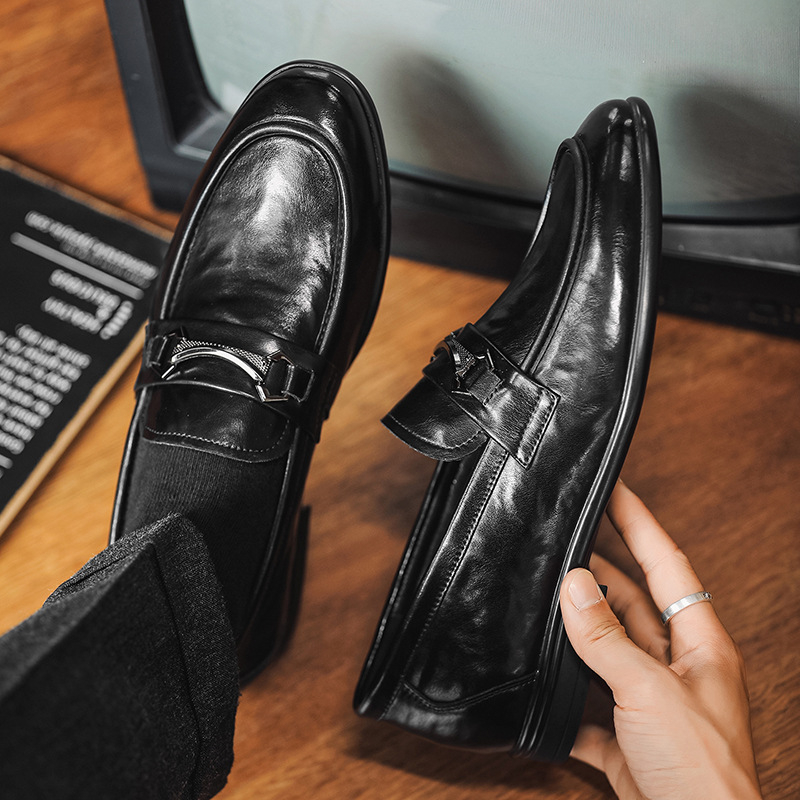 Muške slip-on loaferice — prozračne jesenske kožne cipele, gornji dio od reciklirane kože, PU ulošak, gumeni potplat, okrugli vrh, anti-slip, poslovni casual