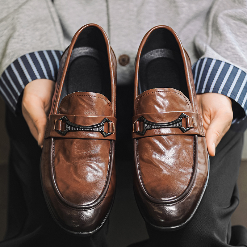 Muške slip-on loaferice — prozračne jesenske kožne cipele, gornji dio od reciklirane kože, PU ulošak, gumeni potplat, okrugli vrh, anti-slip, poslovni casual