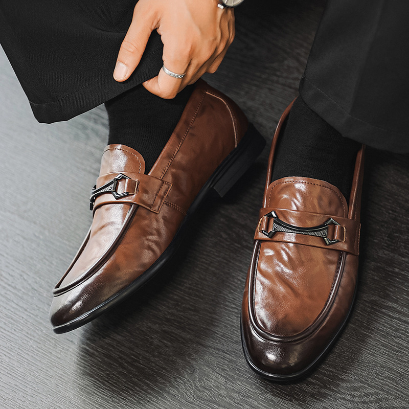 Muške slip-on loaferice — prozračne jesenske kožne cipele, gornji dio od reciklirane kože, PU ulošak, gumeni potplat, okrugli vrh, anti-slip, poslovni casual