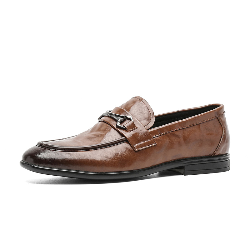 Muške slip-on loaferice — prozračne jesenske kožne cipele, gornji dio od reciklirane kože, PU ulošak, gumeni potplat, okrugli vrh, anti-slip, poslovni casual
