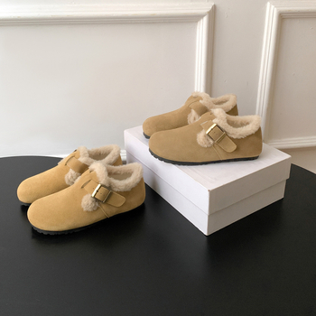 Ženske tople slip-on cipele s debelom gumom, mat vrh; umjetno krzno iznutra