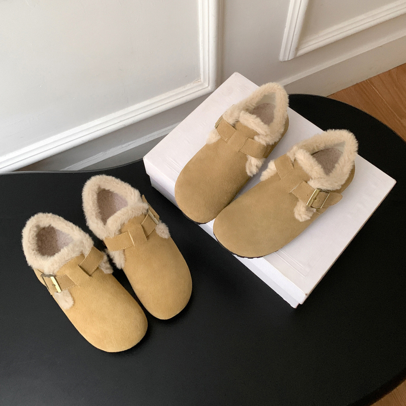 Ženske tople slip-on cipele s debelom gumom, mat vrh; umjetno krzno iznutra