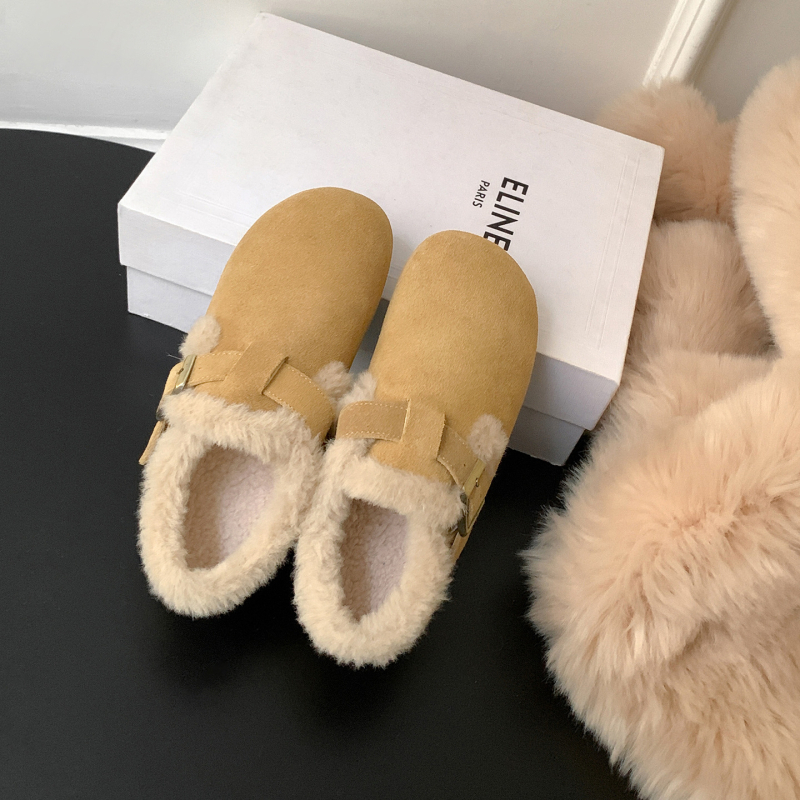 Ženske tople slip-on cipele s debelom gumom, mat vrh; umjetno krzno iznutra