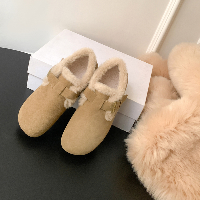 Ženske tople slip-on cipele s debelom gumom, mat vrh; umjetno krzno iznutra