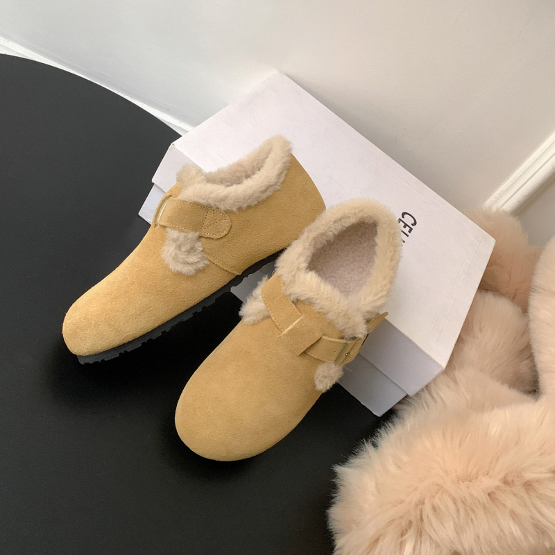 Ženske tople slip-on cipele s debelom gumom, mat vrh; umjetno krzno iznutra