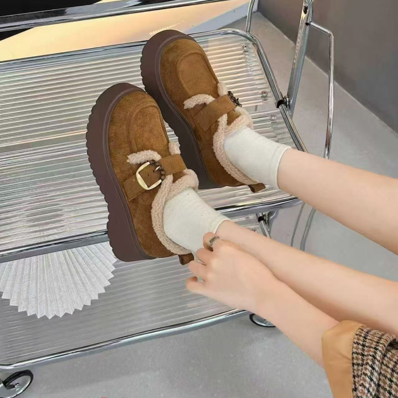 Ženske zimske cipele u stilu Birkenstock s flis uloškom, debela plataforma, gornji dio od ovčje vune, gumeni potplat, okrugli nos (flis ulošak; gornji dio od ovčje vune; debela plataforma; gumeni potplat; okrugli nos)