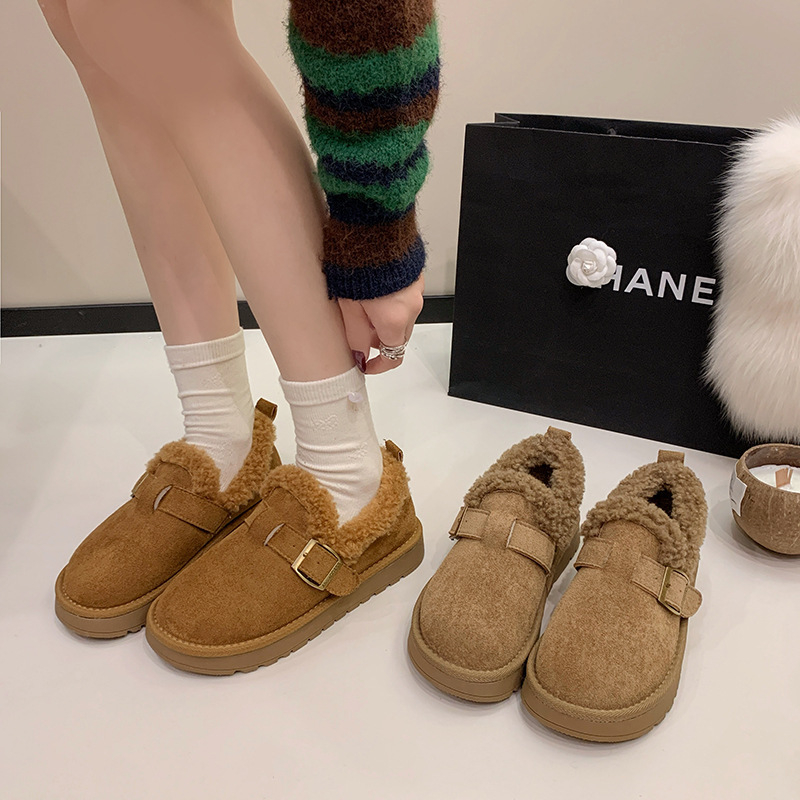 Zimske slip-on čizme s umjetnim krznom, gumom na potplatu — srednji peta 3-5 cm