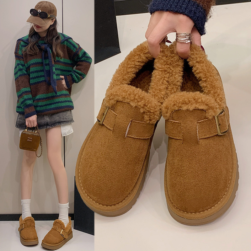 Zimske slip-on čizme s umjetnim krznom, gumom na potplatu — srednji peta 3-5 cm