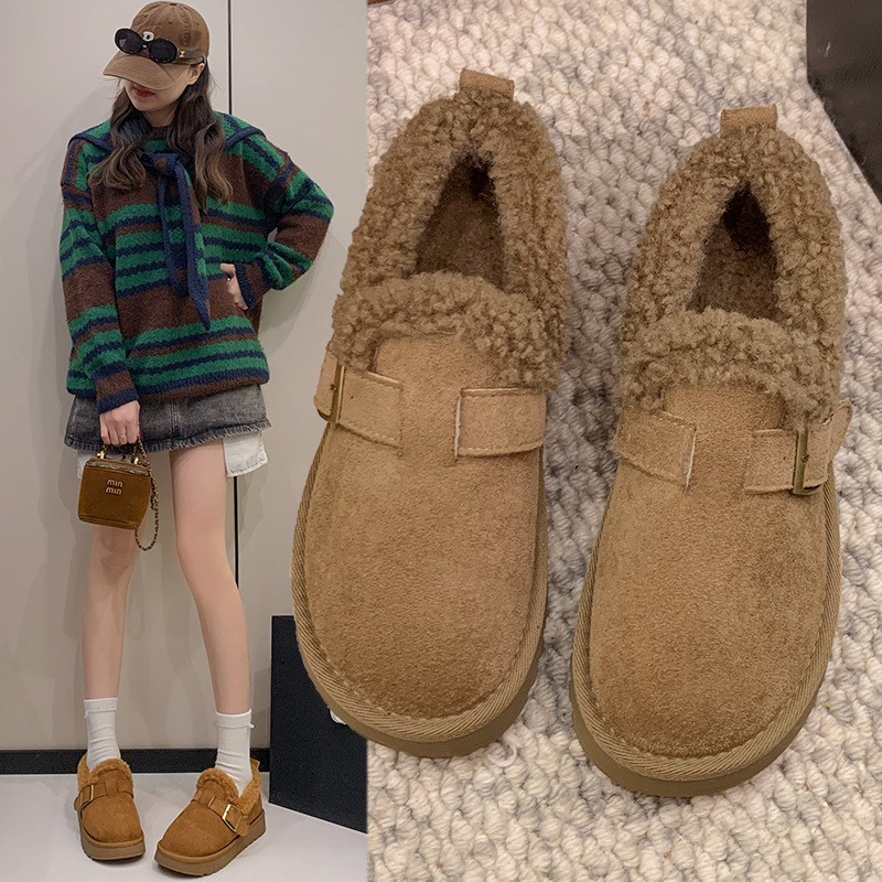 Zimske slip-on čizme s umjetnim krznom, gumom na potplatu — srednji peta 3-5 cm