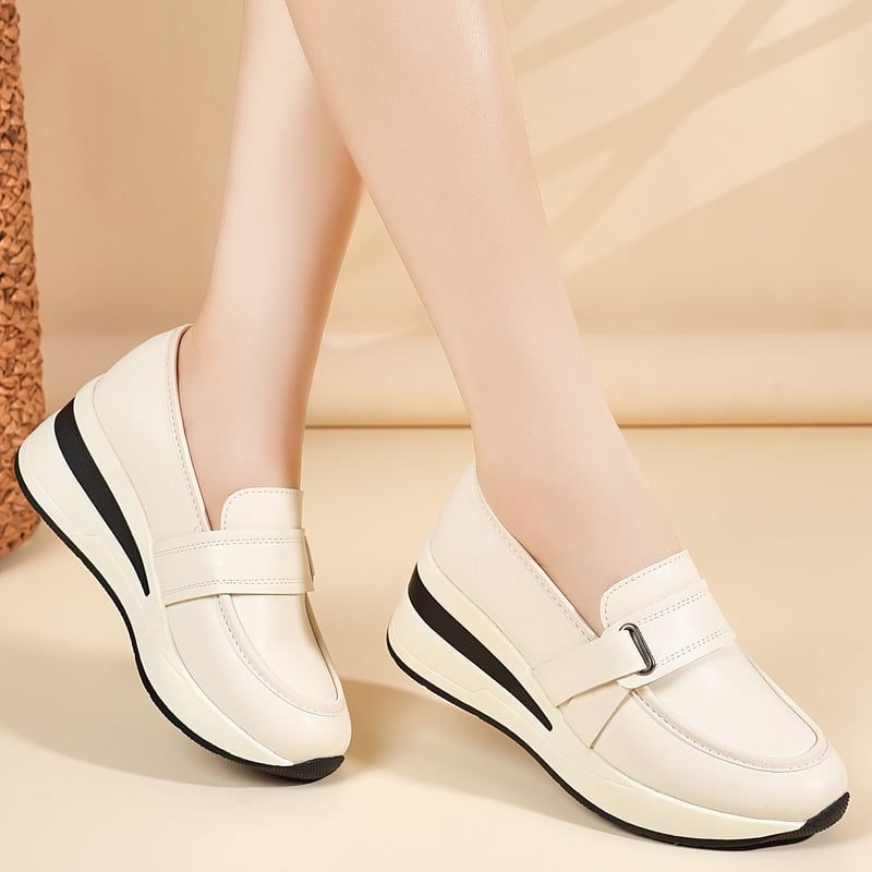 Slip-on loaferice s PU gornjim dijelom, okrugli vrh, platforma 6–8 cm, za žene
