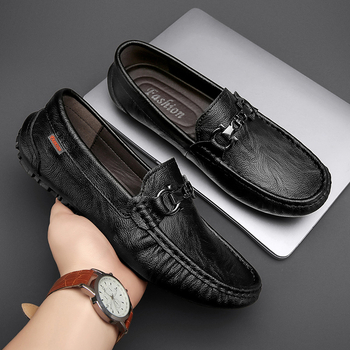 Muške Slip-On cipele od prave kože, bean shoes, gumeni potplat, kvadratni vrh, prozračne, protuklizne