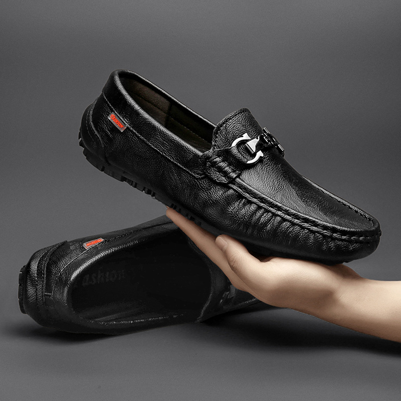 Muške Slip-On cipele od prave kože, bean shoes, gumeni potplat, kvadratni vrh, prozračne, protuklizne