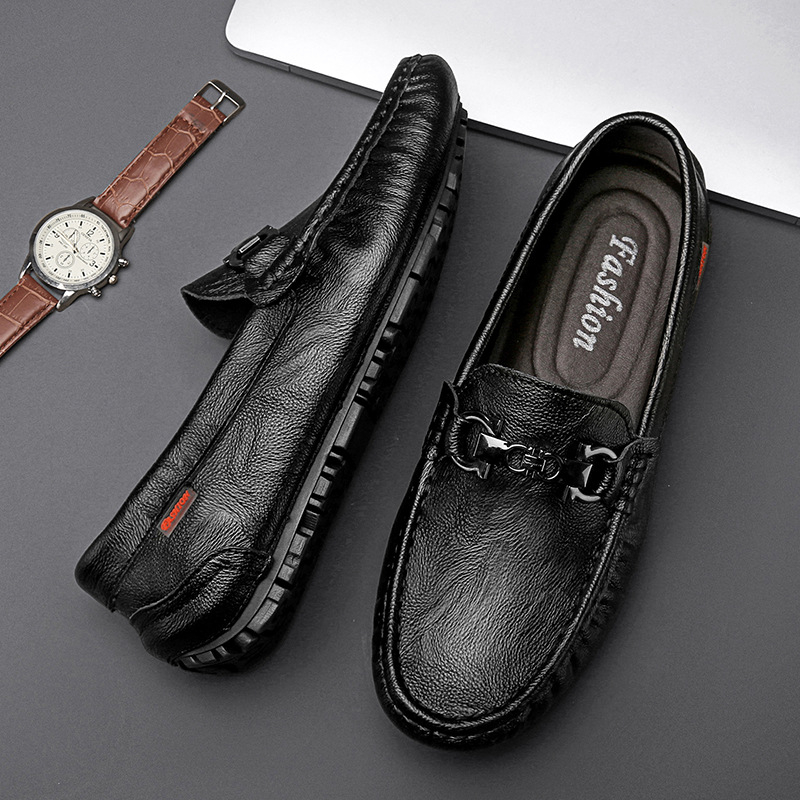 Muške Slip-On cipele od prave kože, bean shoes, gumeni potplat, kvadratni vrh, prozračne, protuklizne