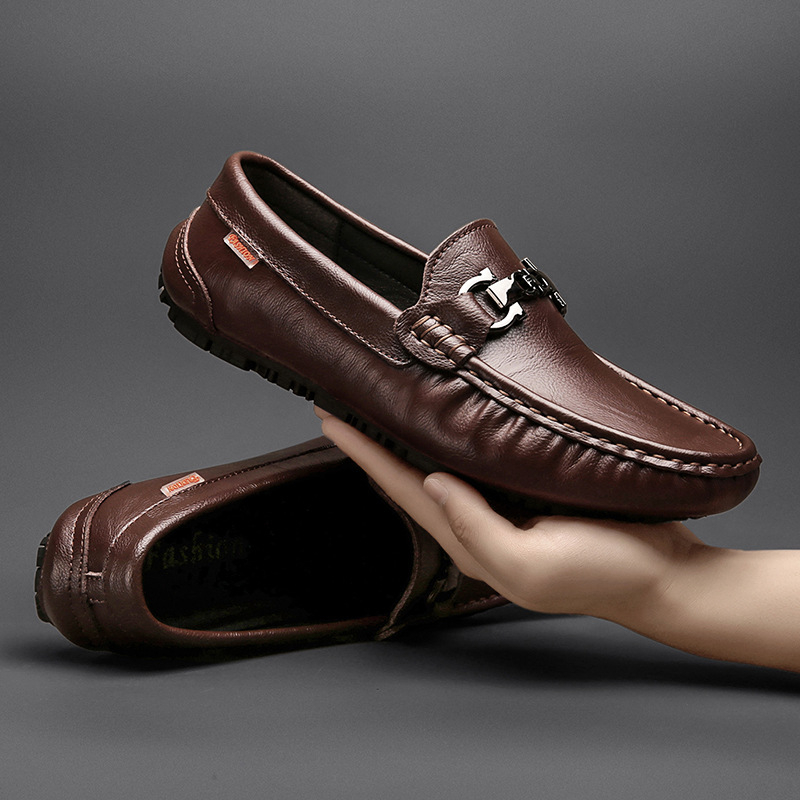 Muške Slip-On cipele od prave kože, bean shoes, gumeni potplat, kvadratni vrh, prozračne, protuklizne
