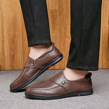 Kožni loafers s okruglim nosom i gumom na potplatu, niski gornji dio, prozračne i izdržljive muške casual poslovne cipele