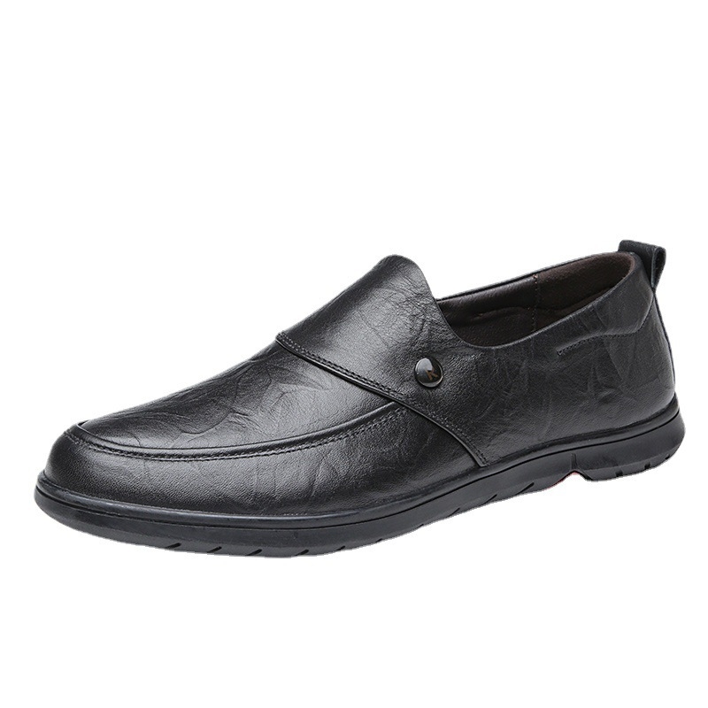 Kožni loafers s okruglim nosom i gumom na potplatu, niski gornji dio, prozračne i izdržljive muške casual poslovne cipele