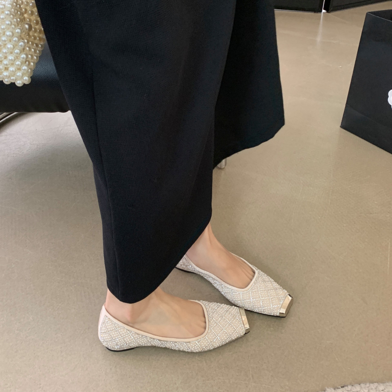 Ženske ravne cipele s kvadratnim vrhom, gornji dio od mikrovlakna, gumeni potplat, slip-on, niski pet s unutarnjim povećanjem visine