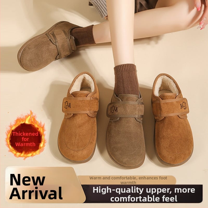 Női téli csizma Velcro zárással, plüss belsővel, alacsony szár, PVC talp, alacsony sarok 1-3 cm