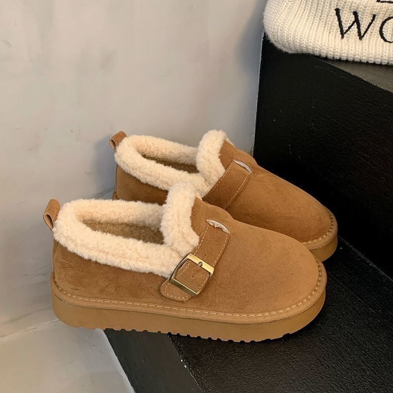 Ženske loaferice s debelim potplatom, fleece podstava, kopčanje kopčom, PU gornji dio, gumena potplata, okrugli vrh
