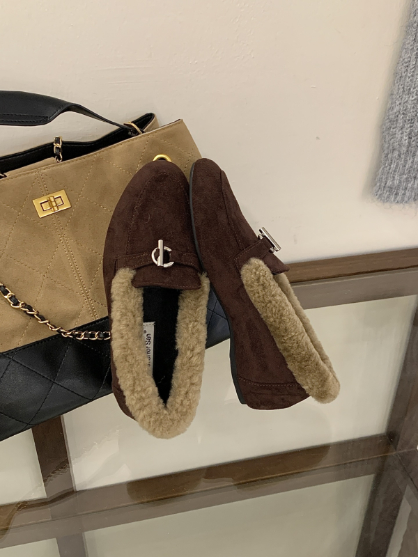Ženski zimski loaferi s PU gornjim dijelom, fleece podstava, okrugli vrh, gumena potplat, skriveni porast visine