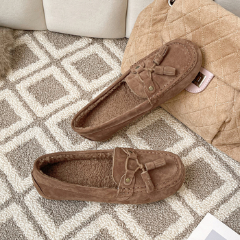 Ženske kožne loaferice za zimu s skrivenim povećanjem visine, vunena podstava, slip-on, niski gornji dio, gumena potplat, 3–5 cm unutarnji potpetica