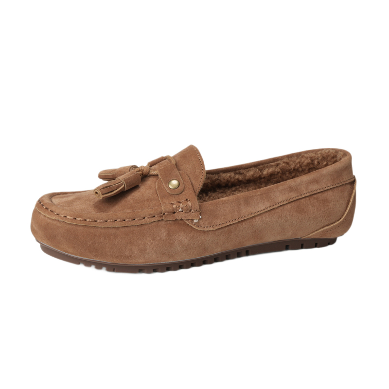 Ženske kožne loaferice za zimu s skrivenim povećanjem visine, vunena podstava, slip-on, niski gornji dio, gumena potplat, 3–5 cm unutarnji potpetica