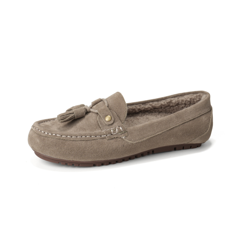 Ženske kožne loaferice za zimu s skrivenim povećanjem visine, vunena podstava, slip-on, niski gornji dio, gumena potplat, 3–5 cm unutarnji potpetica