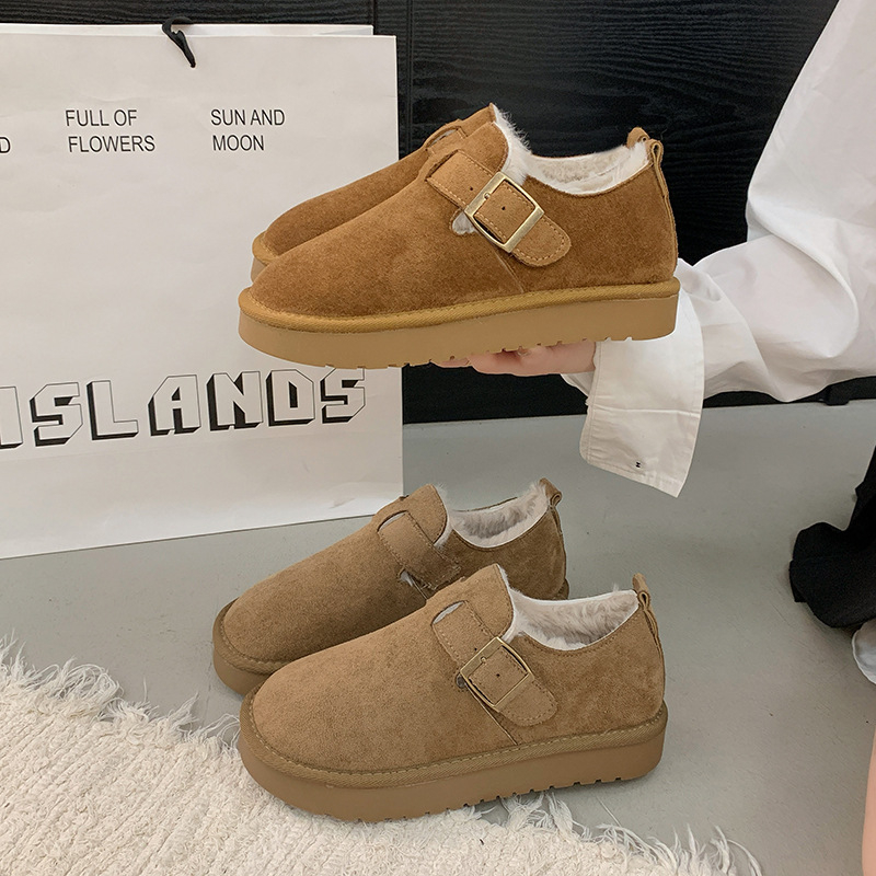 Ženske zimske cipele od brušene kože suede s fleec podstavom, prednje vezanje šnirkama, gumena potplat