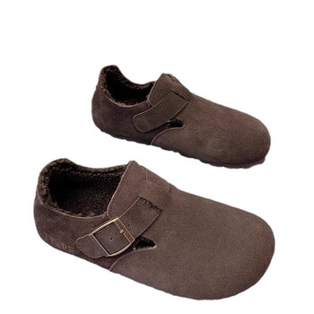 Kožni velur loafers s fleecem podstavom, četvrtasti nos, gumena podloga, srednja peta 3–5 cm, pogodni za zimu, proljeće i jesen