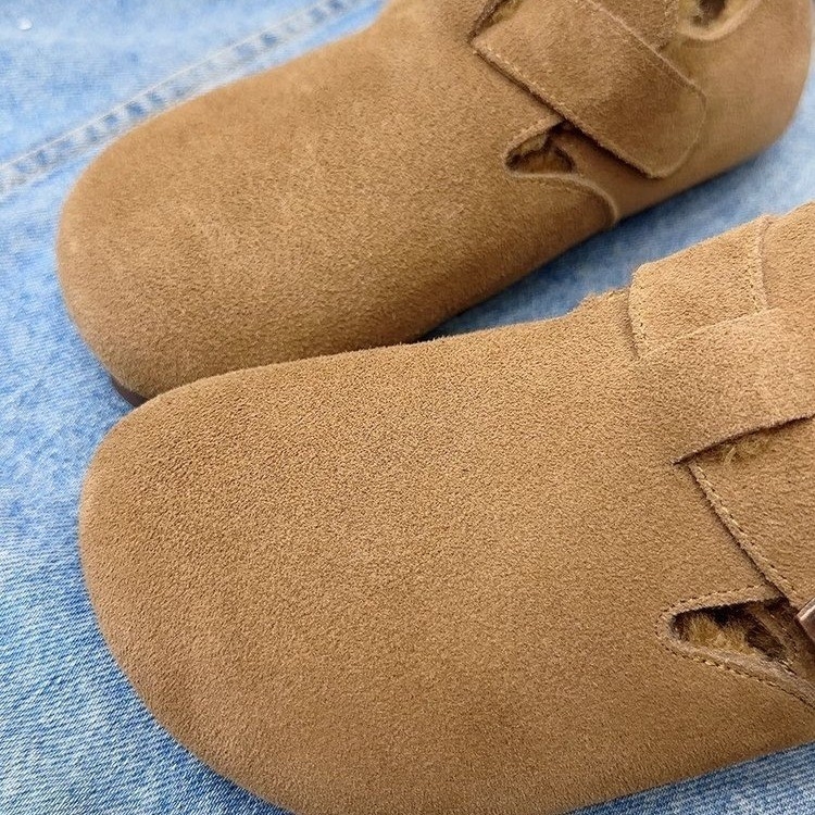 Kožni velur loafers s fleecem podstavom, četvrtasti nos, gumena podloga, srednja peta 3–5 cm, pogodni za zimu, proljeće i jesen