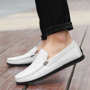 Muške slip-on cipele od prave kože, prozračne, gumena potplata, okrugli vrh, ravna peta