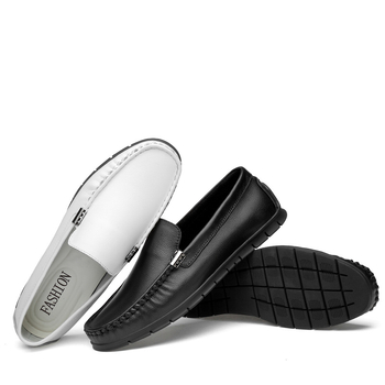 Muške slip-on cipele od prave kože, prozračne, gumena potplata, okrugli vrh, ravna peta