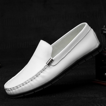 Muške slip-on cipele od prave kože, prozračne, gumena potplata, okrugli vrh, ravna peta