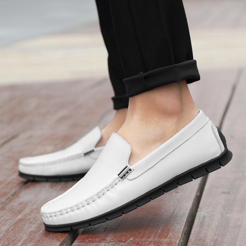 Muške slip-on cipele od prave kože, prozračne, gumena potplata, okrugli vrh, ravna peta