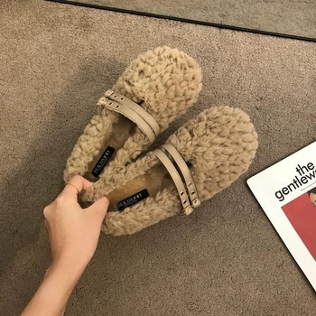 Ženske Mary Jane cipele s plišanim podstavom, PU gornji dio i PU potplat, srednji pet 3–5 cm, zima, korejski stil Doudou