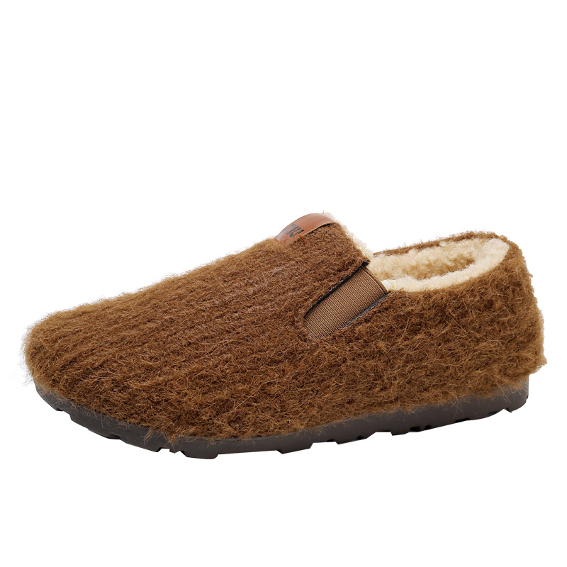 Ženski velur slip-on loaferi – podstavljeni flisom, okrugla prednja stranica, korejskog stila, niski pet 1–3 cm, PVC đon