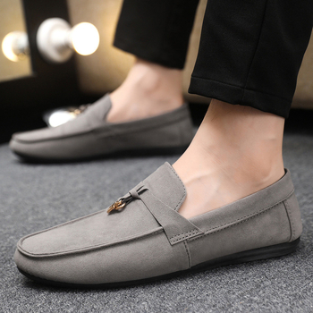 Muške mokasine-slip-on s velur gornjim dijelom, oštra nosnica, bez vezivanja, niski profil, gumeni potplat