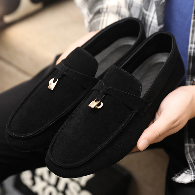 Muške mokasine-slip-on s velur gornjim dijelom, oštra nosnica, bez vezivanja, niski profil, gumeni potplat