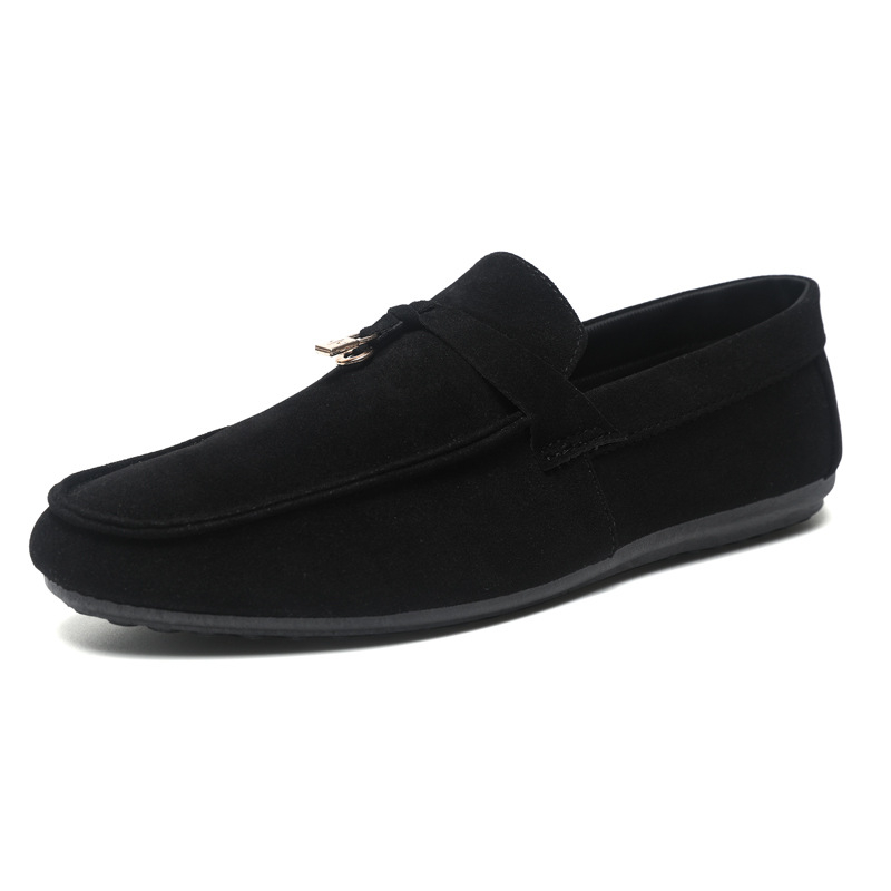 Muške mokasine-slip-on s velur gornjim dijelom, oštra nosnica, bez vezivanja, niski profil, gumeni potplat