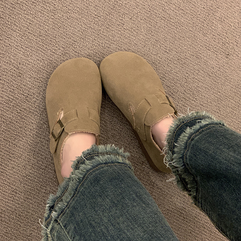 Trudničke papuče s punim pokrivanjem, Birkenstock stil, zima 2025, niski potpetica 1–3 cm, gornji dio od telećeg suedea, unutarnji umjetni pliš, potplat od gume