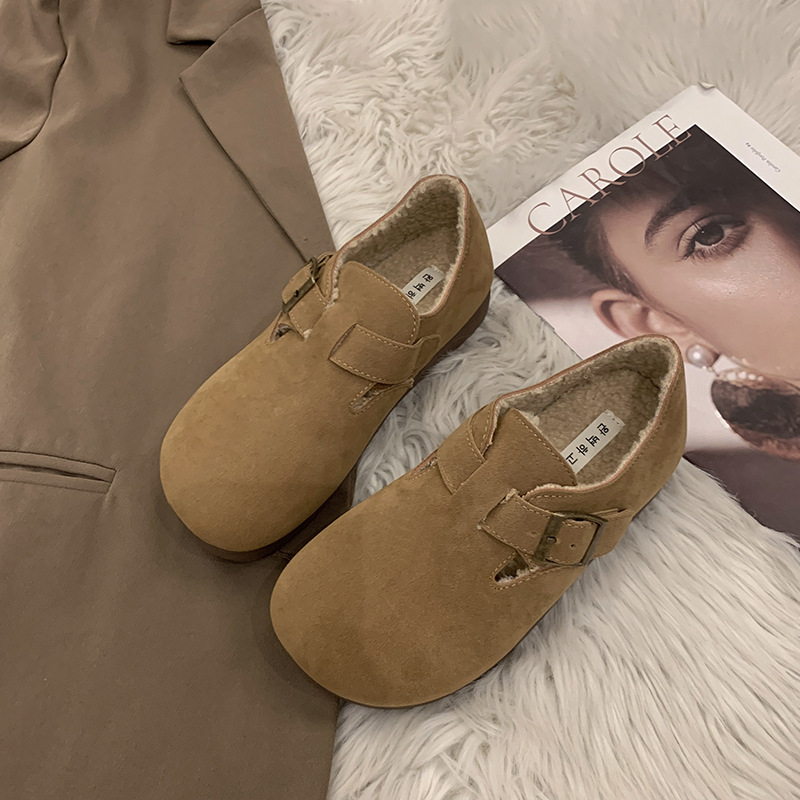 Trudničke papuče s punim pokrivanjem, Birkenstock stil, zima 2025, niski potpetica 1–3 cm, gornji dio od telećeg suedea, unutarnji umjetni pliš, potplat od gume