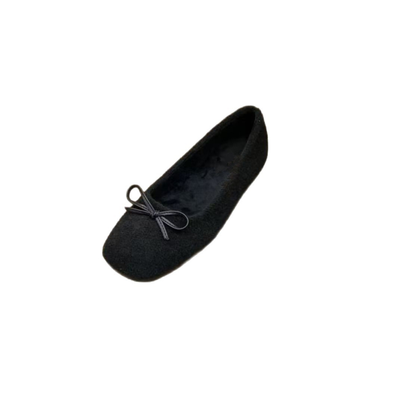 Mary Jane balerinke s mašnicom, kvadratni nos, velur gore, niski blok pete, gumeni potplat, slip-on